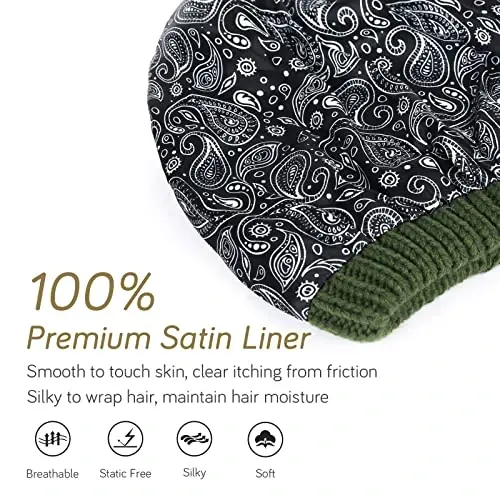 FURTALK Winter Beanie Hat for Women Satin Lined Cable Knit Chunky Slouchy Beanies Skull Warm Cap - FURTALK (1)