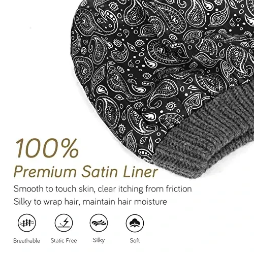 FURTALK Winter Beanie Hat for Women Satin Lined Cable Knit Chunky Slouchy Beanies Skull Warm Cap - FURTALK (1)