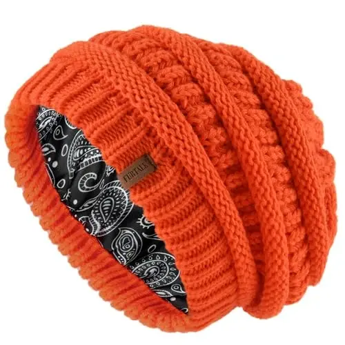FURTALK Winter Beanie Hat for Women Satin Lined Cable Knit Chunky Slouchy Beanies Skull Warm Cap - 1