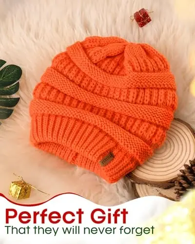 FURTALK Winter Beanie Hat for Women Satin Lined Cable Knit Chunky Slouchy Beanies Skull Warm Cap - 3