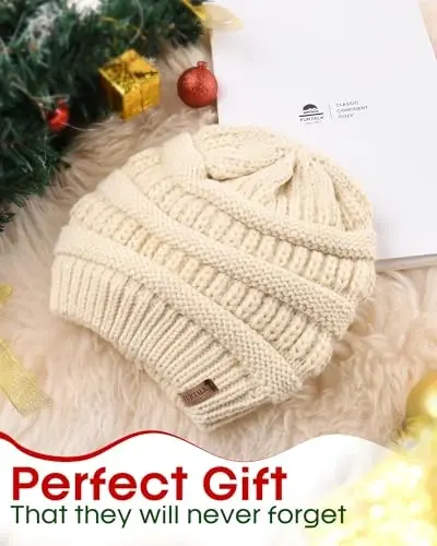 FURTALK Winter Beanie Hat for Women Satin Lined Cable Knit Chunky Slouchy Beanies Skull Warm Cap - 4