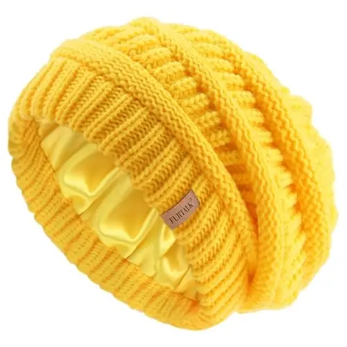 FURTALK Winter Beanie Hat for Women Satin Lined Cable Knit Chunky Slouchy Beanies Skull Warm Cap - FURTALK