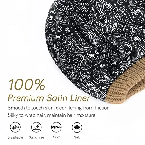 FURTALK Winter Beanie Hat for Women Satin Lined Cable Knit Chunky Slouchy Beanies Skull Warm Cap - FURTALK (1)