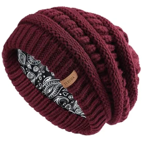 FURTALK Winter Beanie Hat for Women Satin Lined Cable Knit Chunky Slouchy Beanies Skull Warm Cap - 1