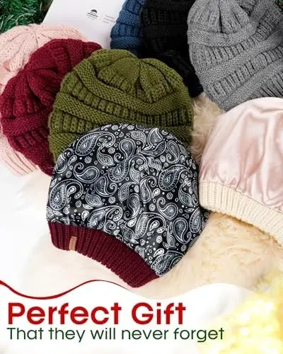 FURTALK Winter Beanie Hat for Women Satin Lined Cable Knit Chunky Slouchy Beanies Skull Warm Cap - 6