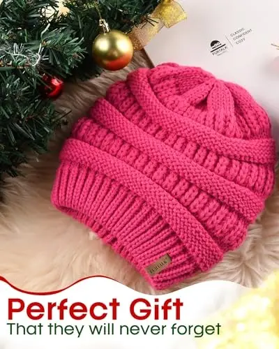 FURTALK Winter Beanie Hat for Women Satin Lined Cable Knit Chunky Slouchy Beanies Skull Warm Cap - 3