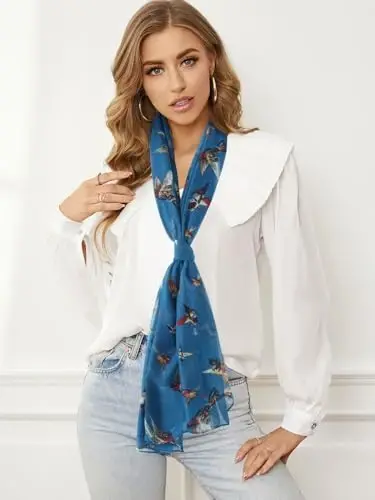 GERINLY Scarfs for Women Lightweight Floral Birds Print Cotton Scarves and Wraps for Summer Shawl - 4