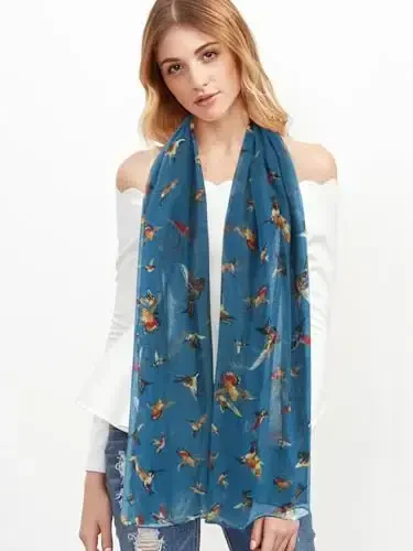 GERINLY Scarfs for Women Lightweight Floral Birds Print Cotton Scarves and Wraps for Fall Shawl - 3