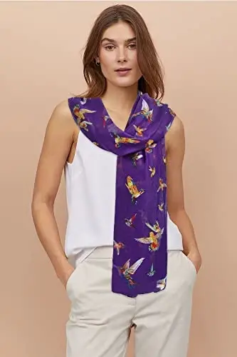GERINLY Scarfs for Women Lightweight Floral Birds Print Cotton Scarves and Wraps for Summer Shawl 