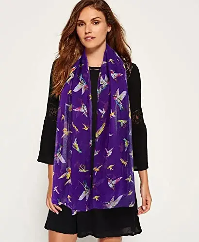 GERINLY Scarfs for Women Lightweight Floral Birds Print Cotton Scarves and Wraps for Summer Shawl - 1
