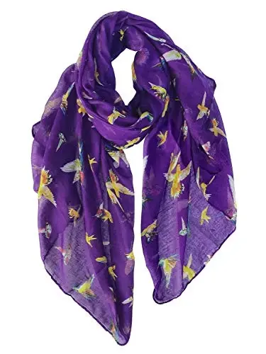 GERINLY Scarfs for Women Lightweight Floral Birds Print Cotton Scarves and Wraps for Summer Shawl - 2