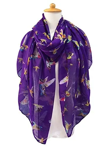 GERINLY Scarfs for Women Lightweight Floral Birds Print Cotton Scarves and Wraps for Summer Shawl - 3