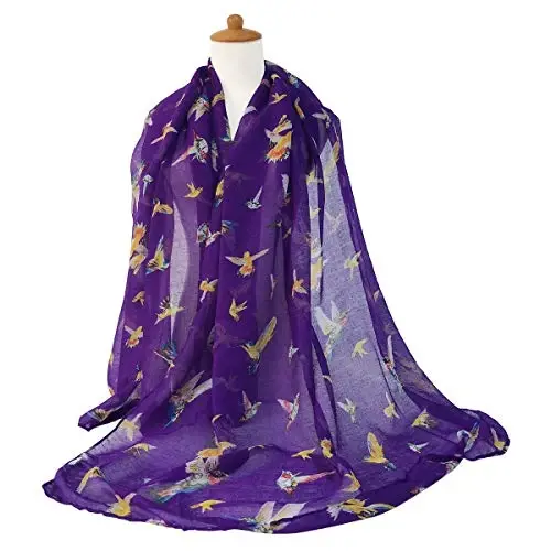 GERINLY Scarfs for Women Lightweight Floral Birds Print Cotton Scarves and Wraps for Summer Shawl - 5