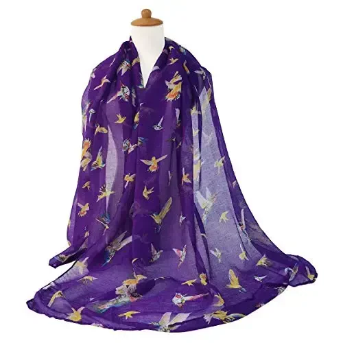 GERINLY Scarfs for Women Lightweight Floral Birds Print Cotton Scarves and Wraps for Fall Shawl - 5