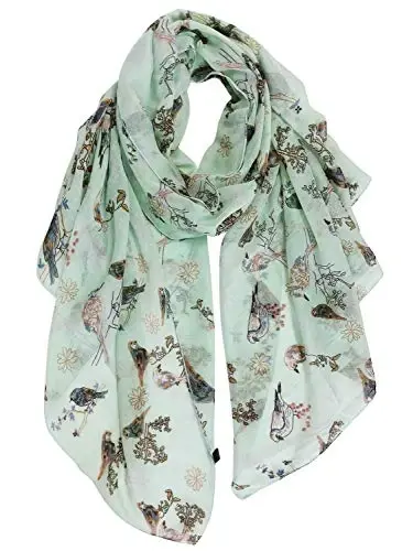 GERINLY Scarfs for Women Lightweight Floral Birds Print Cotton Scarves and Wraps for Summer Shawl - 2