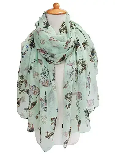 GERINLY Scarfs for Women Lightweight Floral Birds Print Cotton Scarves and Wraps for Fall Shawl - 3