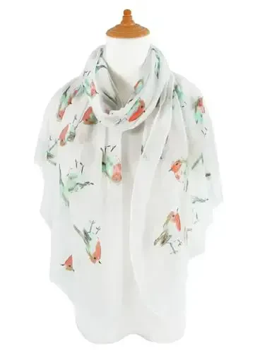 GERINLY Scarfs for Women Lightweight Floral Birds Print Cotton Scarves and Wraps for Fall Shawl - 5