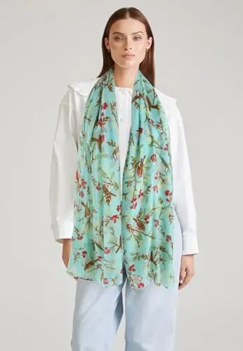 GERINLY Scarfs for Women Lightweight Floral Birds Print Cotton Scarves and Wraps for Summer Shawl 