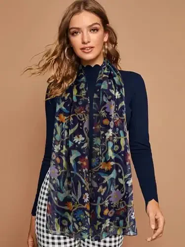 GERINLY Scarfs for Women Lightweight Floral Birds Print Cotton Scarves and Wraps for Fall Shawl 