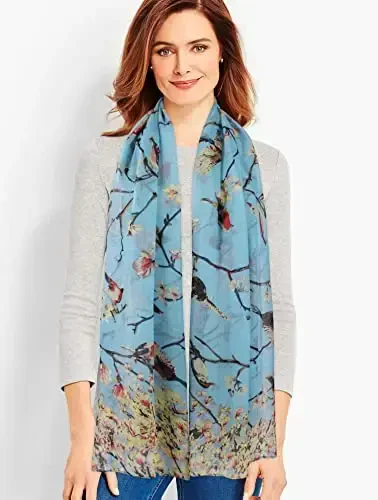 GERINLY Scarfs for Women Lightweight Floral Birds Print Cotton Scarves and Wraps for Fall Shawl - 6