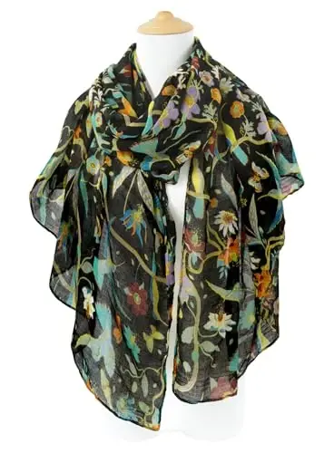GERINLY Scarfs for Women Lightweight Floral Birds Print Cotton Scarves and Wraps for Fall Shawl - 4