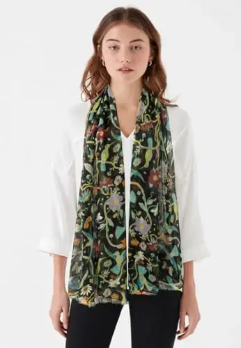 GERINLY Scarfs for Women Lightweight Floral Birds Print Cotton Scarves and Wraps for Fall Shawl - 1