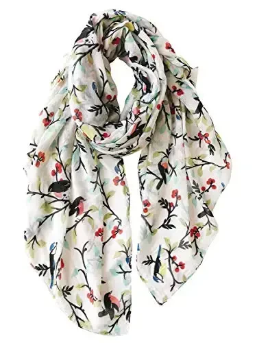 GERINLY Scarfs for Women Lightweight Floral Birds Print Cotton Scarves and Wraps for Fall Shawl - MODAZONE (1)
