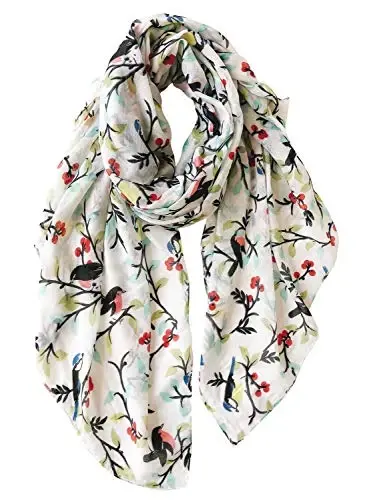 GERINLY Scarfs for Women Lightweight Floral Birds Print Cotton Scarves and Wraps for Fall Shawl - 2