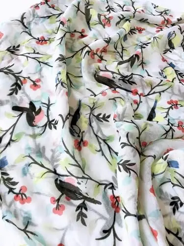 GERINLY Scarfs for Women Lightweight Floral Birds Print Cotton Scarves and Wraps for Fall Shawl - 6