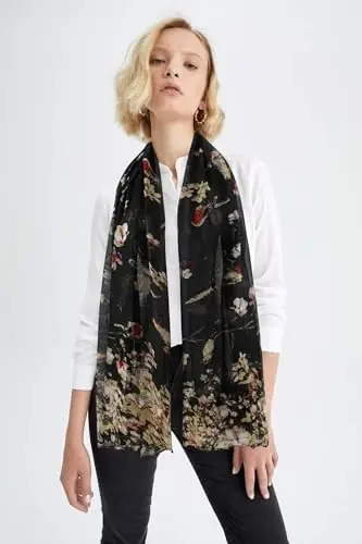 GERINLY Scarfs for Women Lightweight Floral Birds Print Cotton Scarves and Wraps for Summer Shawl - 1