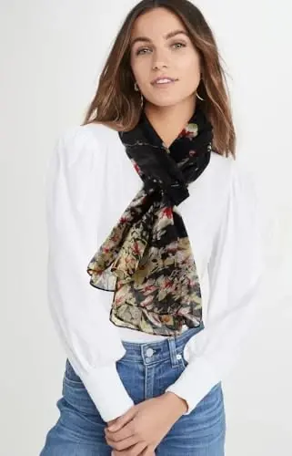 GERINLY Scarfs for Women Lightweight Floral Birds Print Cotton Scarves and Wraps for Summer Shawl - 2
