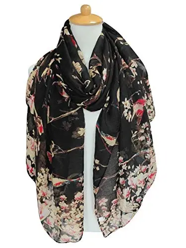 GERINLY Scarfs for Women Lightweight Floral Birds Print Cotton Scarves and Wraps for Summer Shawl - 4