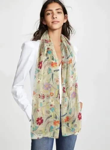GERINLY Scarfs for Women Lightweight Floral Birds Print Cotton Scarves and Wraps for Summer Shawl 