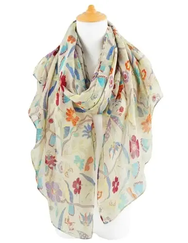 GERINLY Scarfs for Women Lightweight Floral Birds Print Cotton Scarves and Wraps for Fall Shawl - 4
