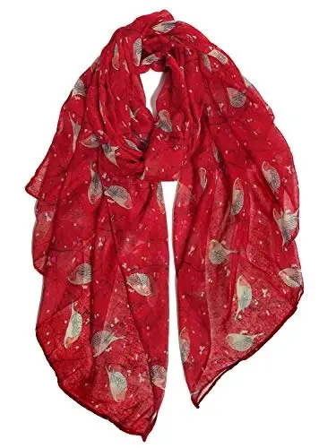 GERINLY Scarfs for Women Lightweight Floral Birds Print Cotton Scarves and Wraps for Fall Shawl - 2