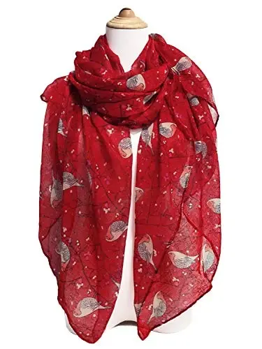 GERINLY Scarfs for Women Lightweight Floral Birds Print Cotton Scarves and Wraps for Fall Shawl - 3