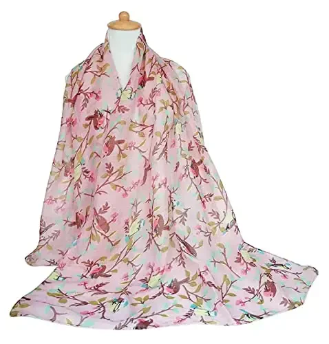 GERINLY Scarfs for Women Lightweight Floral Birds Print Cotton Scarves and Wraps for Fall Shawl 