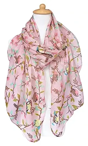 GERINLY Scarfs for Women Lightweight Floral Birds Print Cotton Scarves and Wraps for Fall Shawl - 3