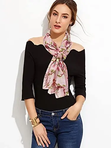 GERINLY Scarfs for Women Lightweight Floral Birds Print Cotton Scarves and Wraps for Fall Shawl - 4