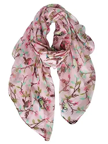 GERINLY Scarfs for Women Lightweight Floral Birds Print Cotton Scarves and Wraps for Summer Shawl - 2