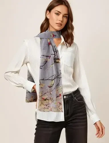 GERINLY Scarfs for Women Lightweight Floral Birds Print Cotton Scarves and Wraps for Summer Shawl - MODAZONE (1)