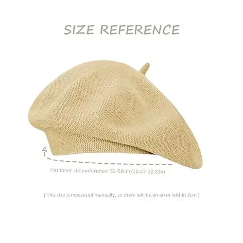 Gllutt Summer Knitted Thin Beret Hat for Women Slouchy Hat French Style Loose Soft Solid Color - 5