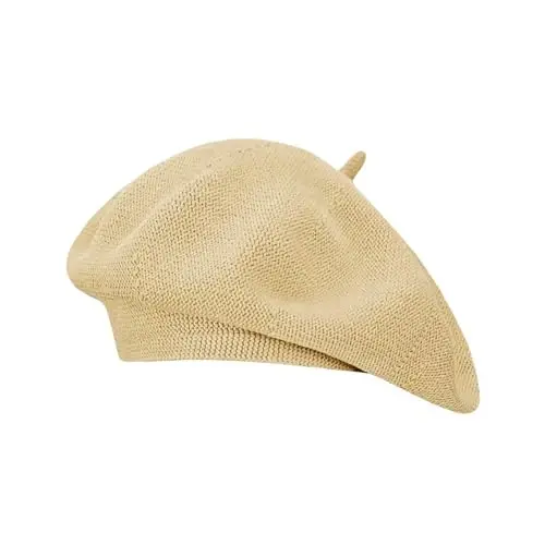Gllutt Summer Knitted Thin Beret Hat for Women Slouchy Hat French Style Loose Soft Solid Color - 1