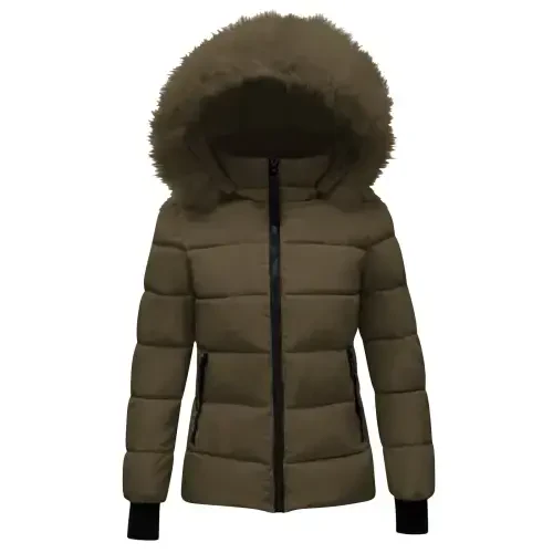 jsaierl Womens Lightweight Puffer Jacket, Winter Coats for Women Warm Quilted Bubble Padded Hood Coat with Faux Fur Collar- - JSAIERL (1)