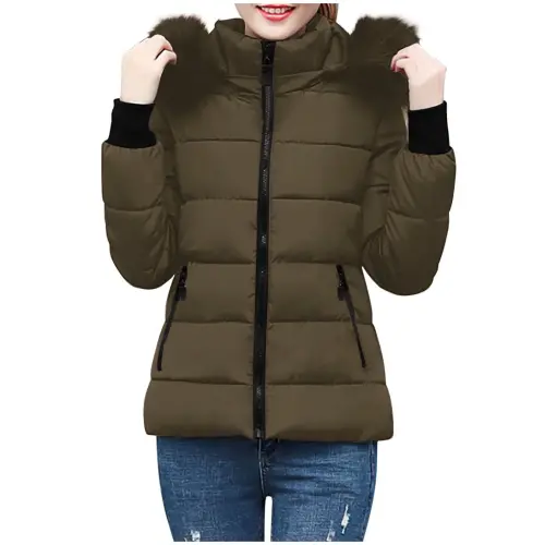 jsaierl Womens Lightweight Puffer Jacket, Winter Coats for Women Warm Quilted Bubble Padded Hood Coat with Faux Fur Collar- - 6