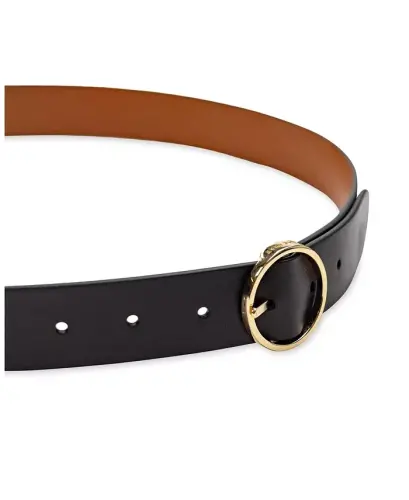 Women's Two-In-One Center Bar Reversible Genuine Leather Belt - Black, Tan - 5