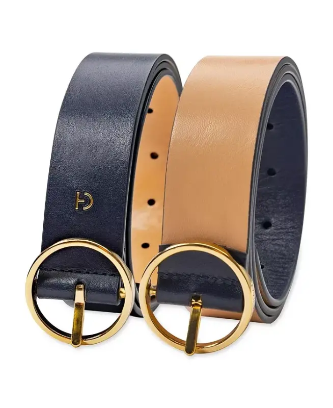 Women's Two-In-One Center Bar Reversible Genuine Leather Belt - Navy, Beige - COLE HAAN