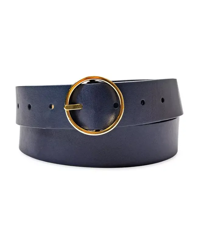 Women's Two-In-One Center Bar Reversible Genuine Leather Belt - Navy, Beige - 3