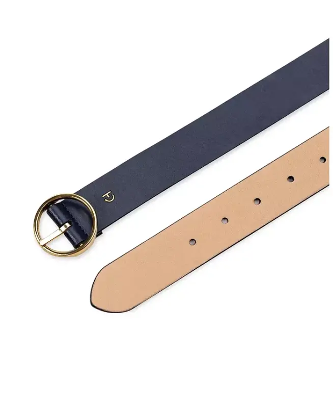 Women's Two-In-One Center Bar Reversible Genuine Leather Belt - Navy, Beige - 4