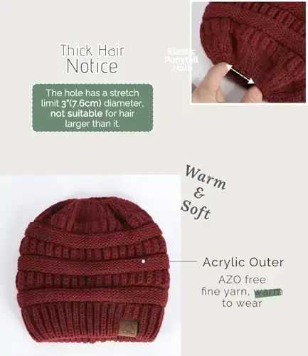 Hat Hut Satin Lined Beanie Hat for Women Silk Lined Winter Hat for Curly Hair Ponytail Beanie Messy Bun Knit Skull Cap - 4